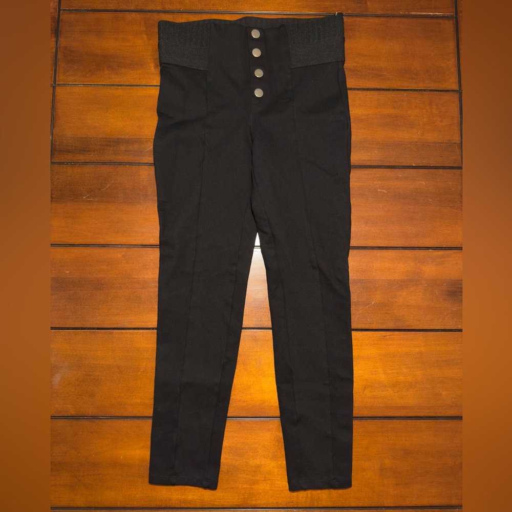Zara black pull on leggings with buttons